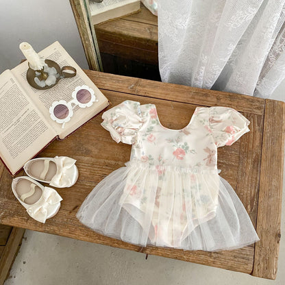 ベビー用水着 ベビー水着 フラワープリントチュチュスカートドッキング半袖ワンピーススイムウェア 【mh0010148】