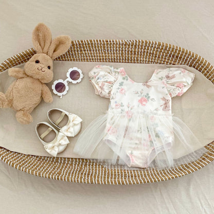 ベビー用水着 ベビー水着 フラワープリントチュチュスカートドッキング半袖ワンピーススイムウェア 【mh0010148】