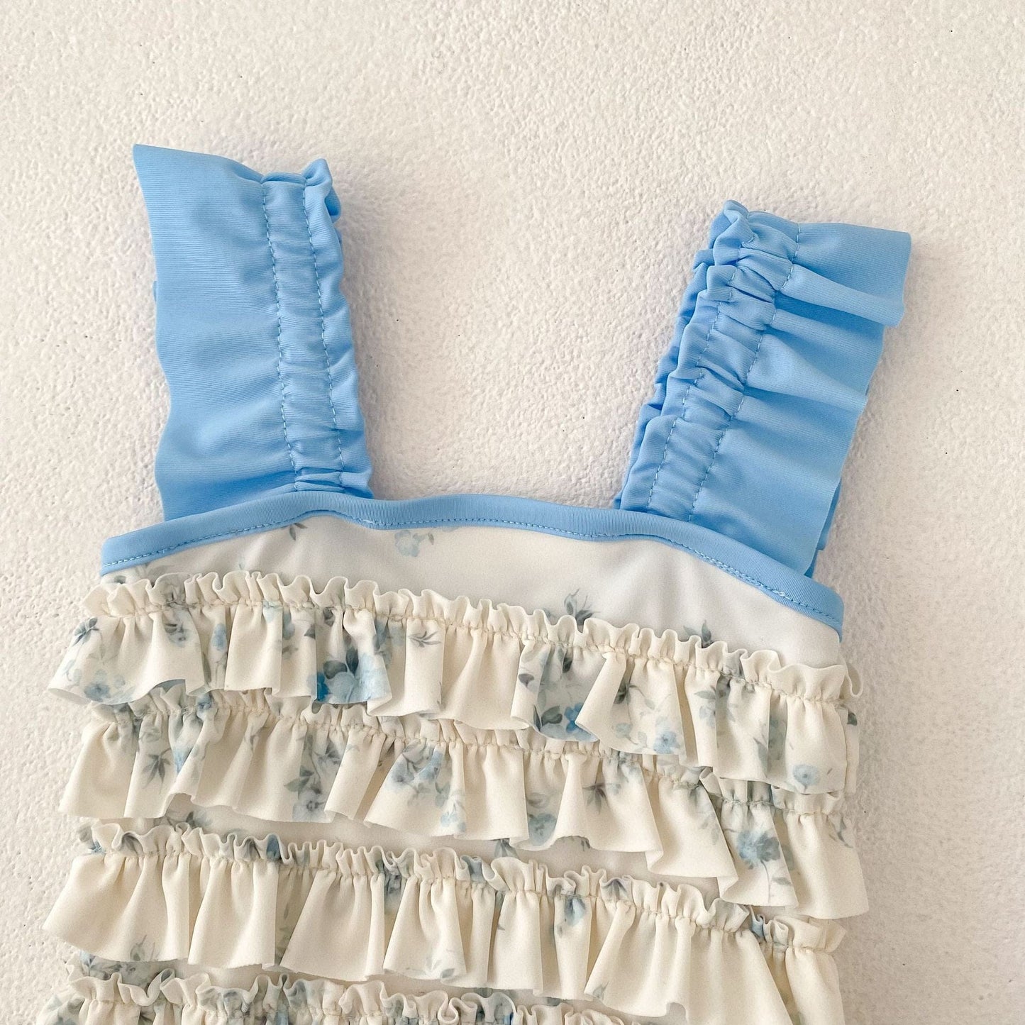 ベビー用水着 ベビー水着 フラワープリントラッフルフリルノースリーブワンピーススイムウェア【mh0010149】