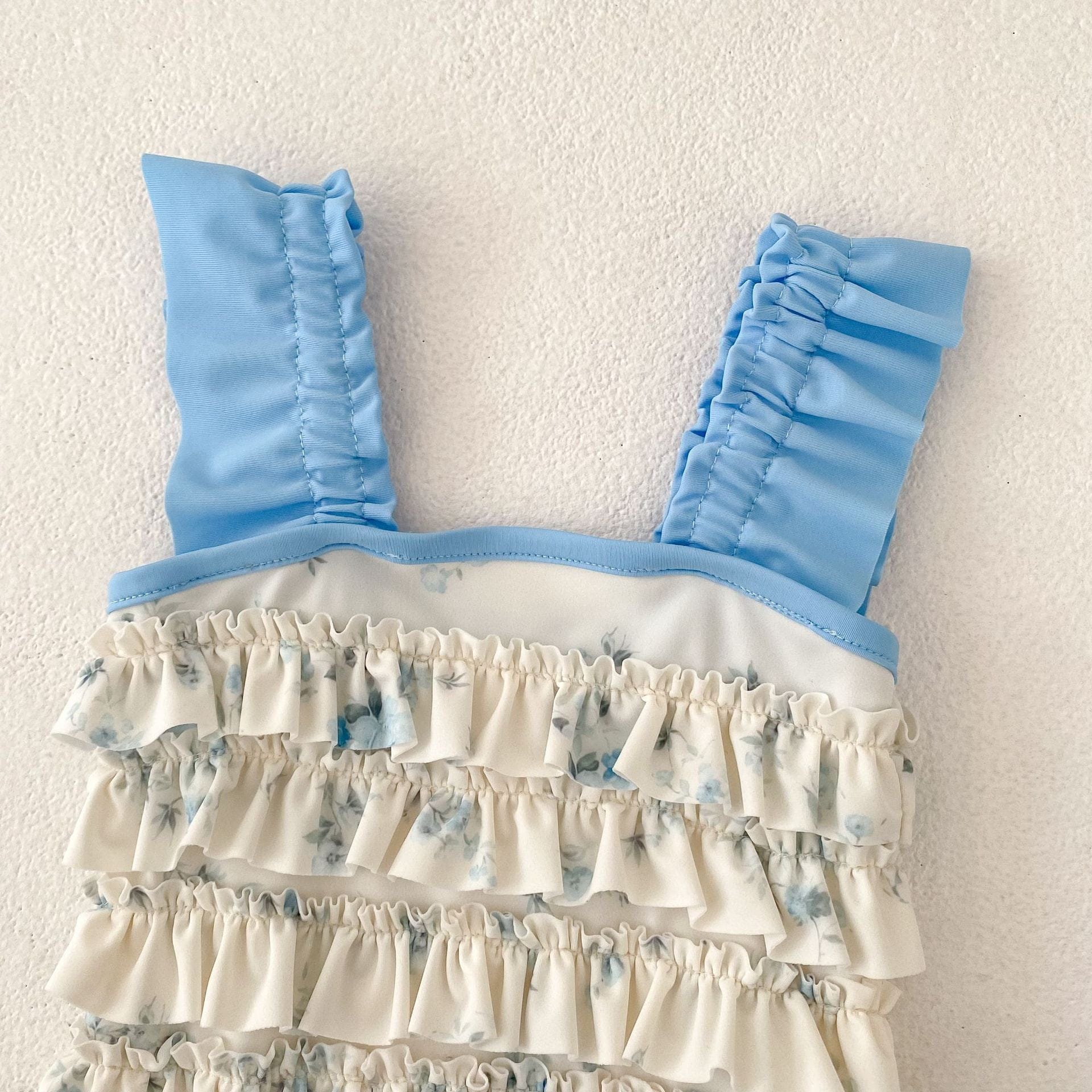 ベビー用水着 ベビー水着 フラワープリントラッフルフリルノースリーブワンピーススイムウェア【mh0010149】