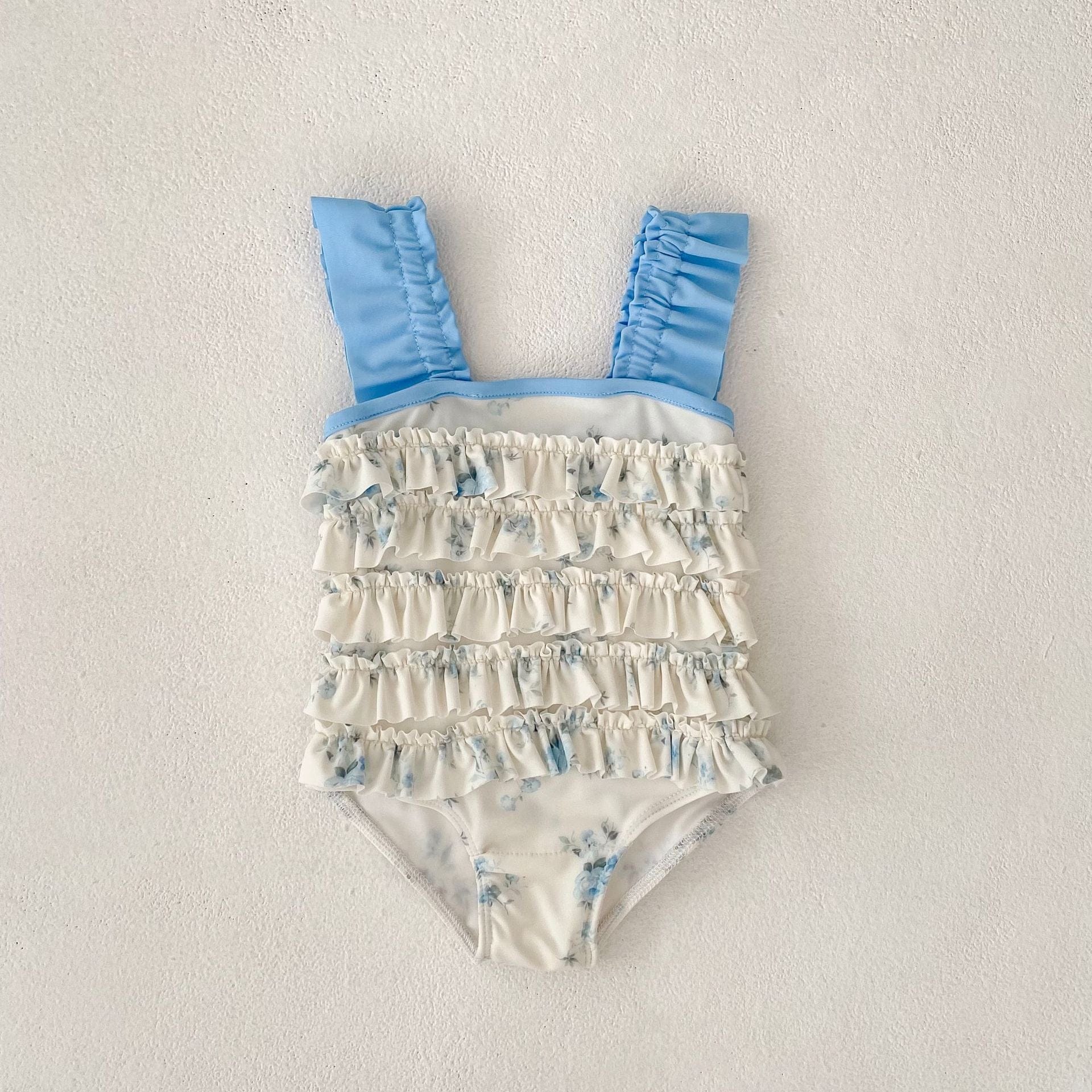 ベビー用水着 ベビー水着 フラワープリントラッフルフリルノースリーブワンピーススイムウェア【mh0010149】