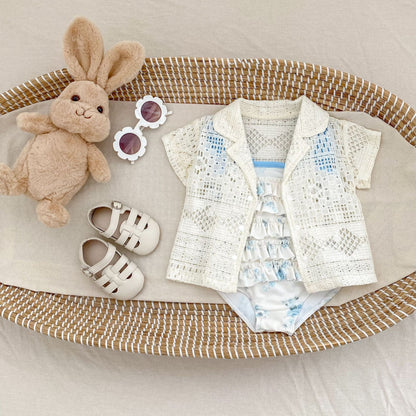 ベビー用水着 ベビー水着 フラワープリントラッフルフリルノースリーブワンピーススイムウェア【mh0010149】