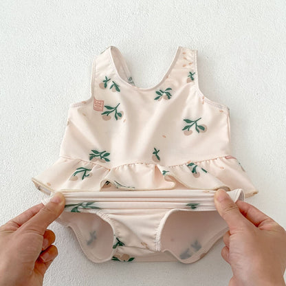 ベビー用水着 ベビー水着 フラワープリントフリルノースリーブワンピーススイムウェア【mh0010150】