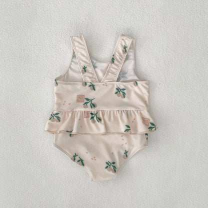 ベビー用水着 ベビー水着 フラワープリントフリルノースリーブワンピーススイムウェア【mh0010150】