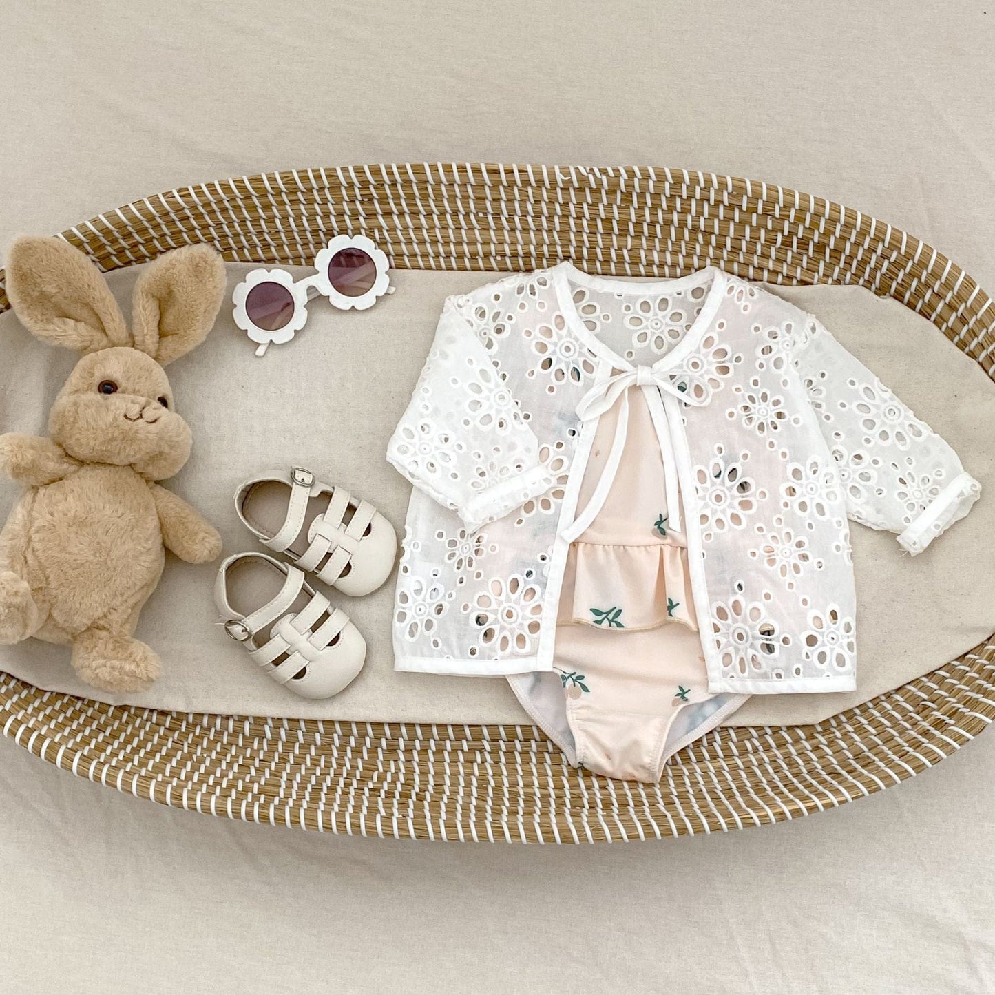 ベビー用水着 ベビー水着 フラワープリントフリルノースリーブワンピーススイムウェア【mh0010150】