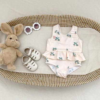 ベビー用水着 ベビー水着 フラワープリントフリルノースリーブワンピーススイムウェア【mh0010150】