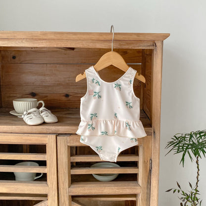 ベビー用水着 ベビー水着 フラワープリントフリルノースリーブワンピーススイムウェア【mh0010150】