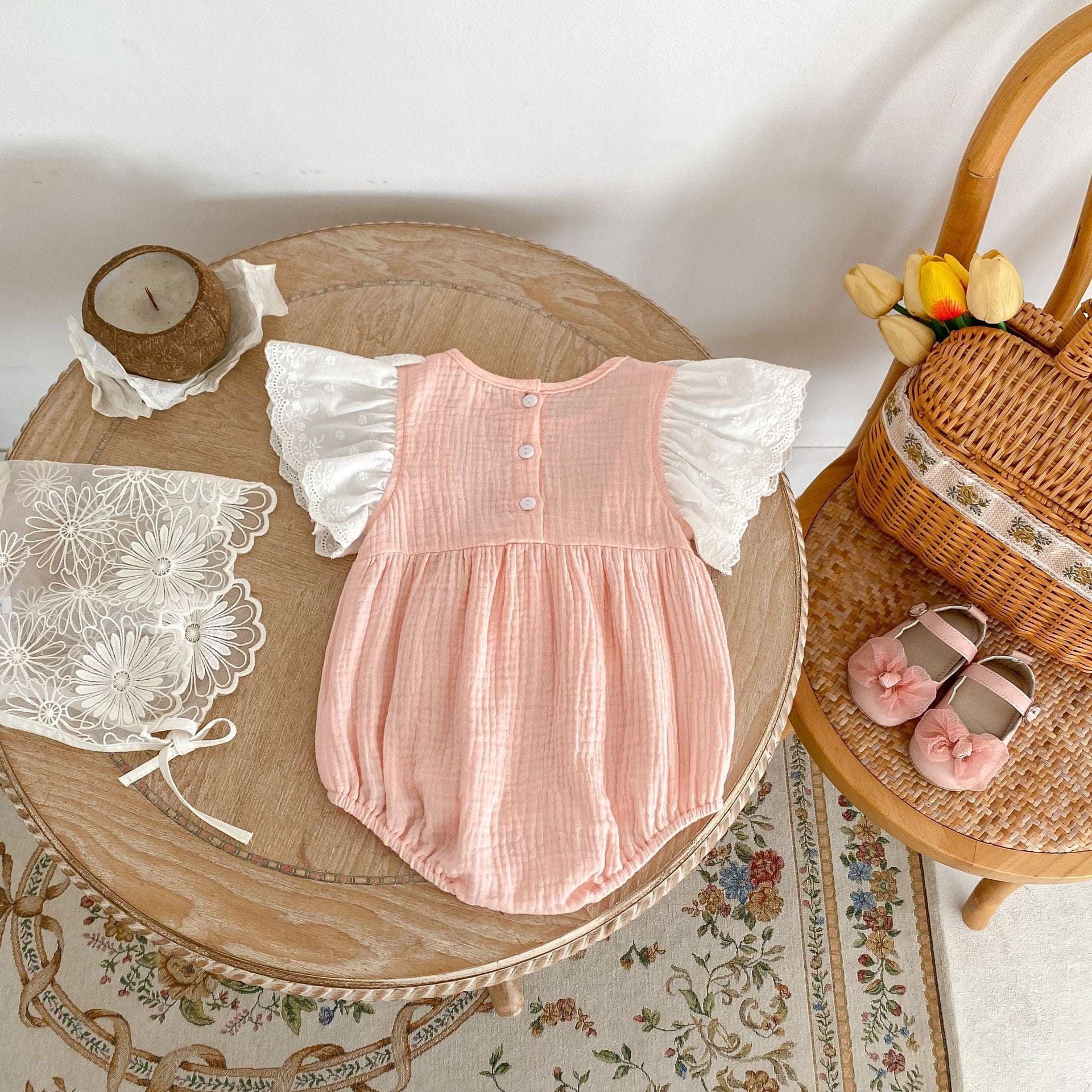 半袖ロンパース バタフライフリルショルダーリボンロンパース【mh0010151】