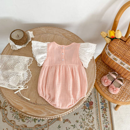 半袖ロンパース バタフライフリルショルダーリボンロンパース【mh0010151】