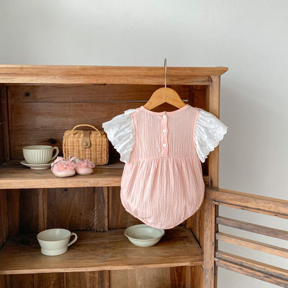 半袖ロンパース バタフライフリルショルダーリボンロンパース【mh0010151】