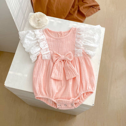 半袖ロンパース バタフライフリルショルダーリボンロンパース【mh0010151】