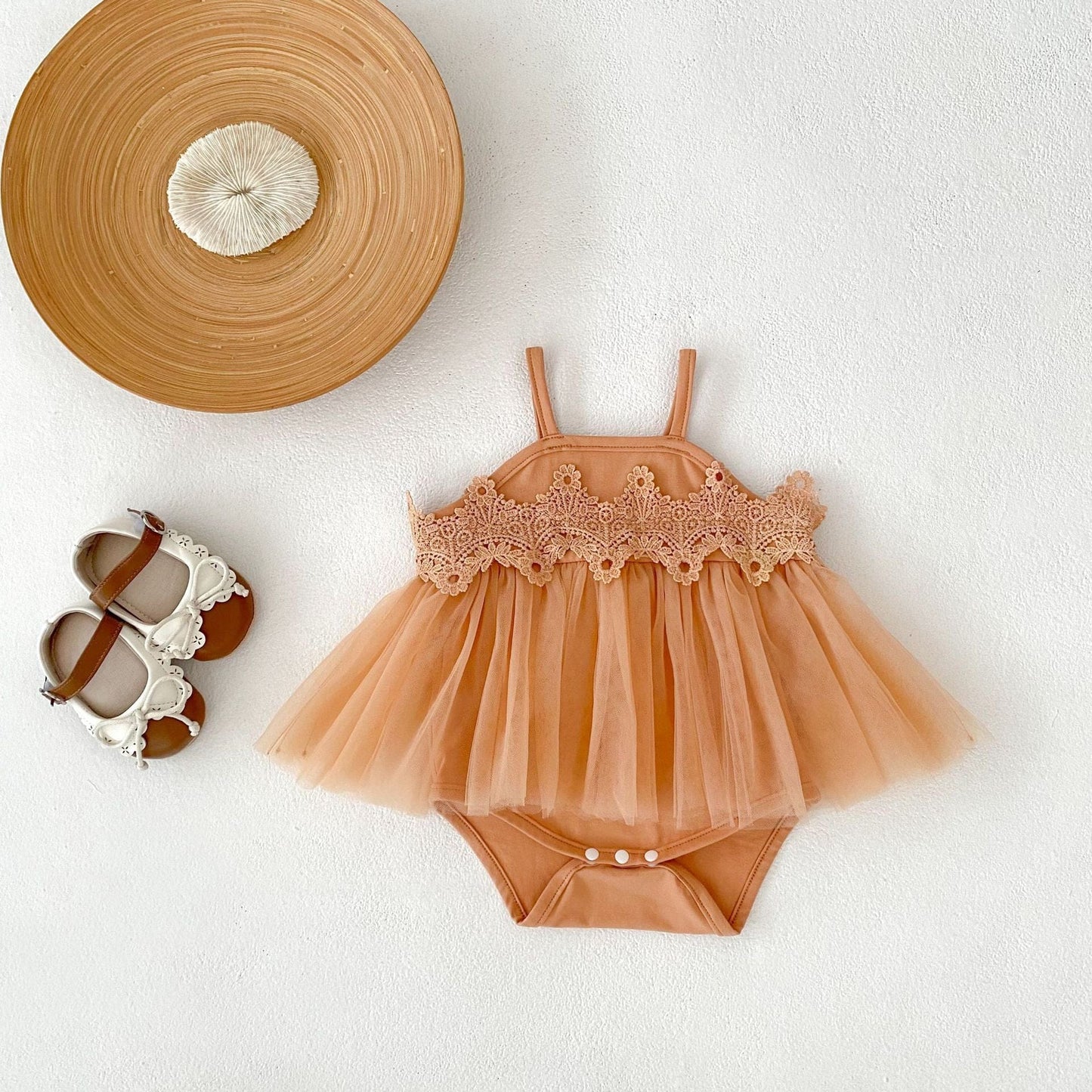 ノースリーブロンパース レースチュールスカートキャミソールドレスロンパース【mh0010154】