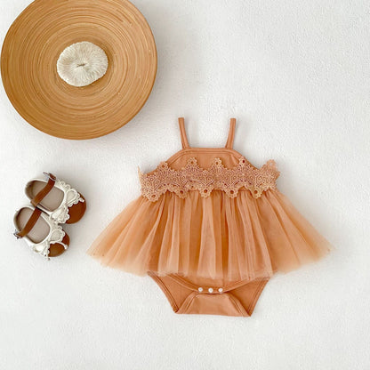 ノースリーブロンパース レースチュールスカートキャミソールドレスロンパース【mh0010154】