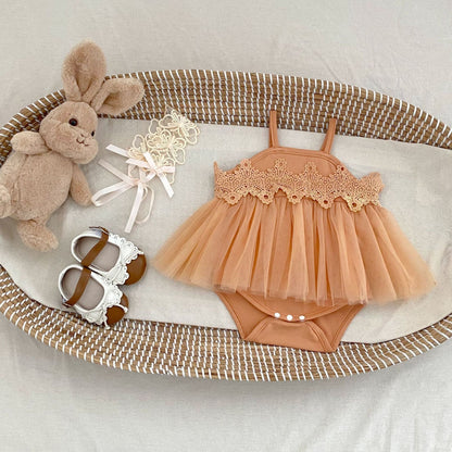 ノースリーブロンパース レースチュールスカートキャミソールドレスロンパース【mh0010154】