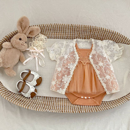 ノースリーブロンパース レースチュールスカートキャミソールドレスロンパース【mh0010154】