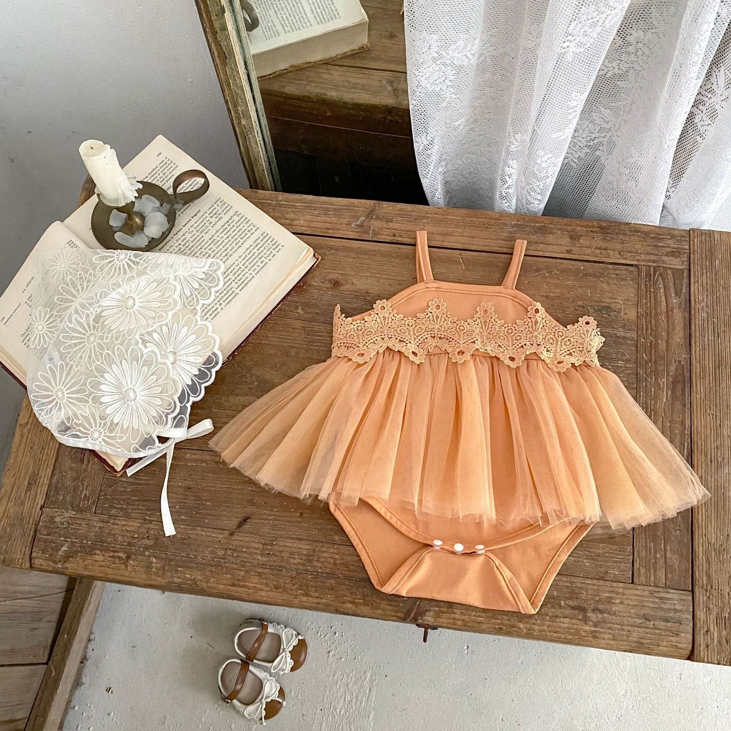 ノースリーブロンパース レースチュールスカートキャミソールドレスロンパース【mh0010154】