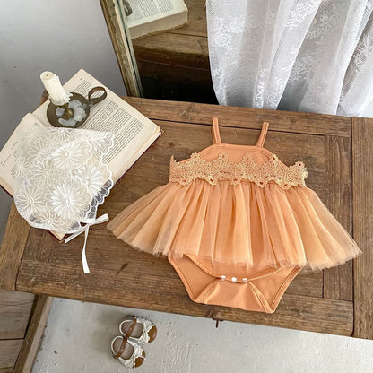 ノースリーブロンパース レースチュールスカートキャミソールドレスロンパース【mh0010154】