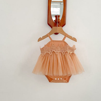 ノースリーブロンパース レースチュールスカートキャミソールドレスロンパース【mh0010154】