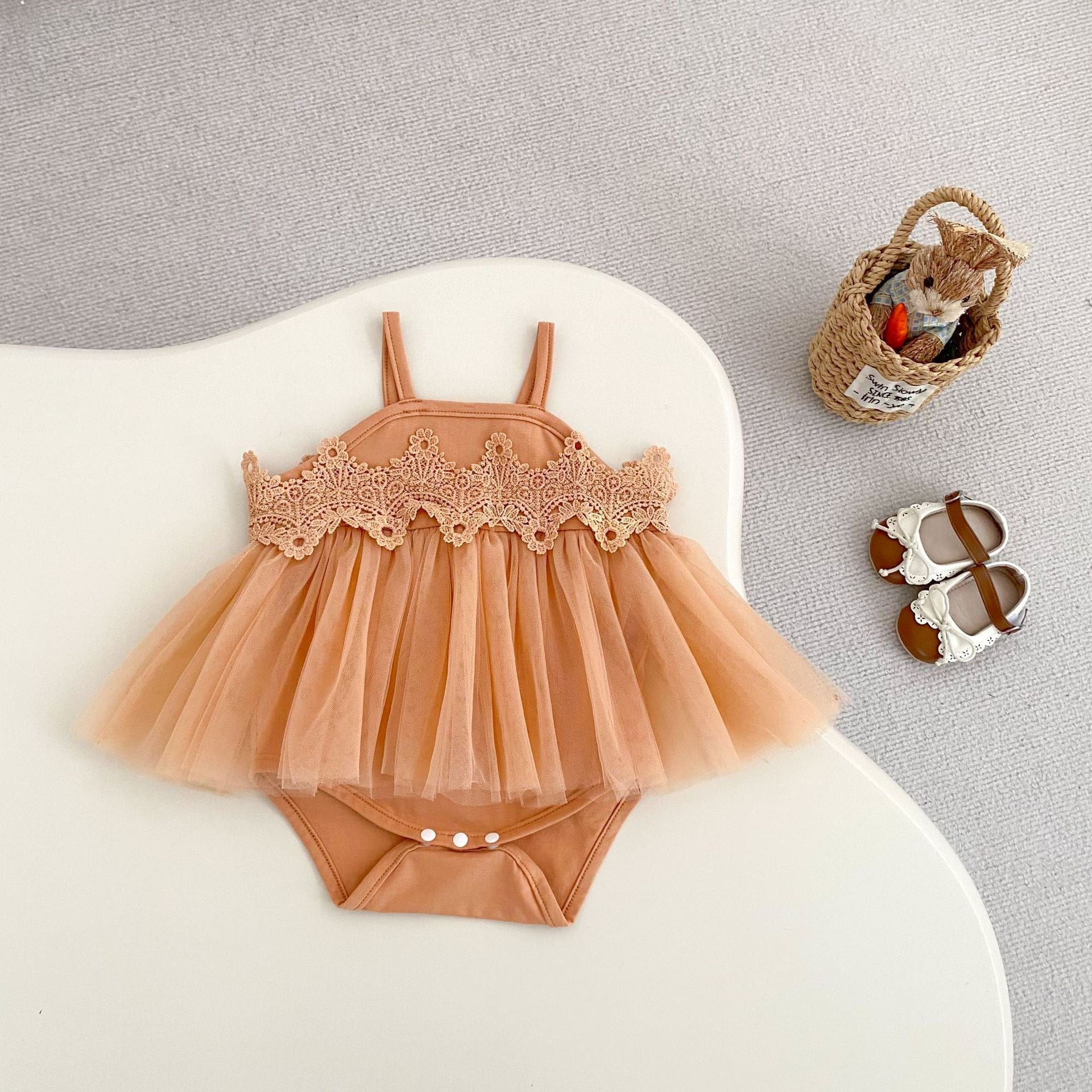 ノースリーブロンパース レースチュールスカートキャミソールドレスロンパース【mh0010154】