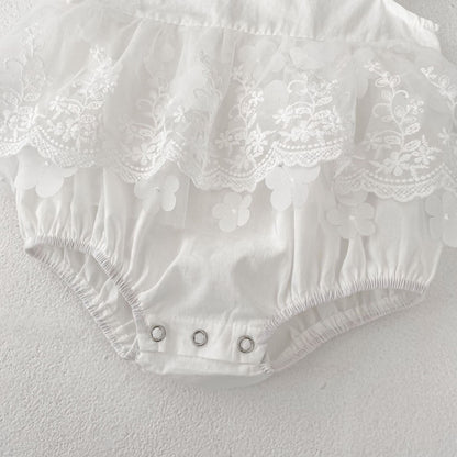 半袖ロンパース 刺繍レーススリーブスカートドレスロンパース【mh0010158】