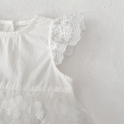 半袖ロンパース 刺繍レーススリーブスカートドレスロンパース【mh0010158】