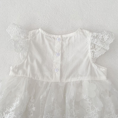 半袖ロンパース 刺繍レーススリーブスカートドレスロンパース【mh0010158】