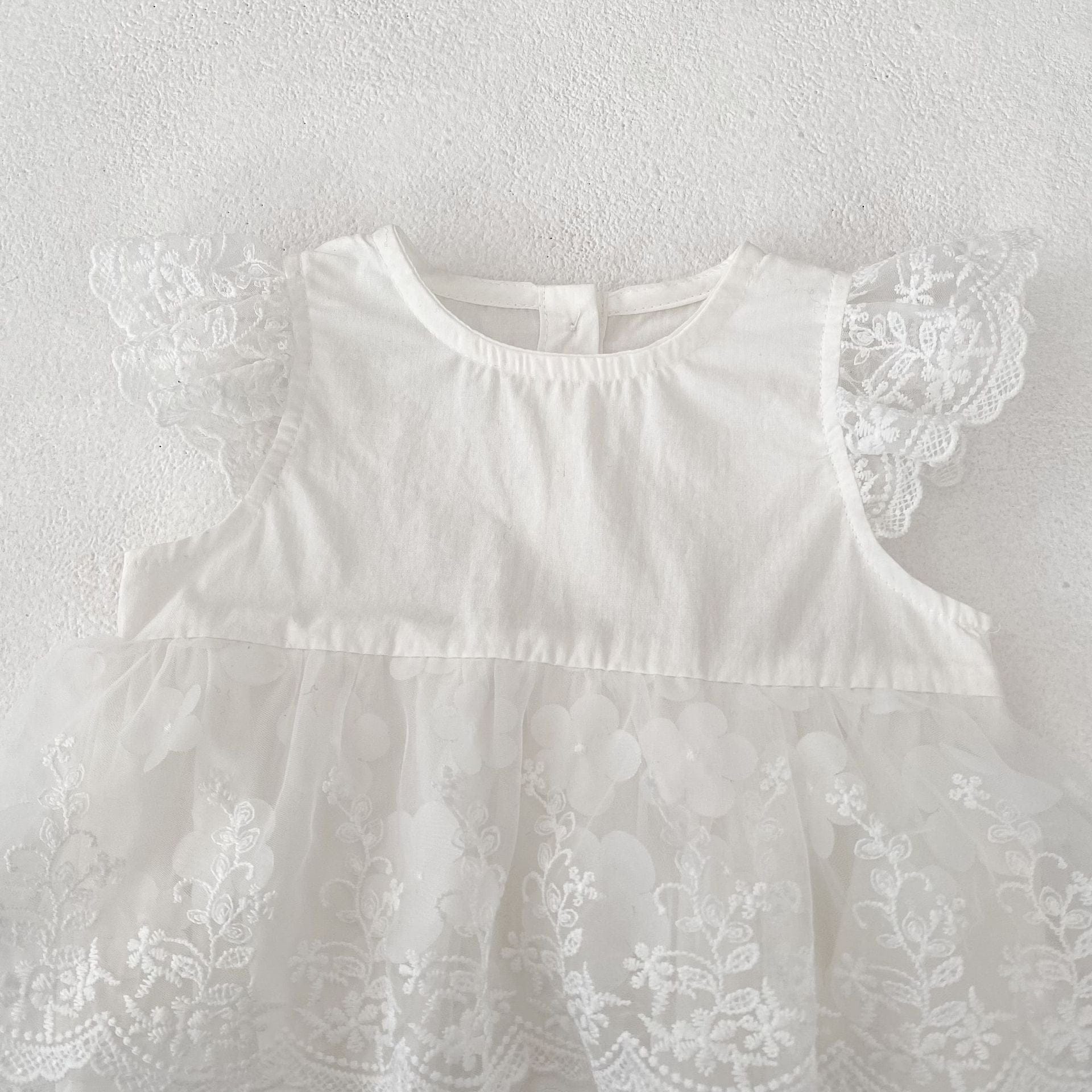 半袖ロンパース 刺繍レーススリーブスカートドレスロンパース【mh0010158】