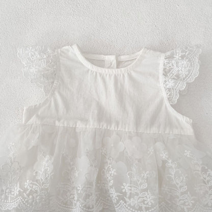 半袖ロンパース 刺繍レーススリーブスカートドレスロンパース【mh0010158】