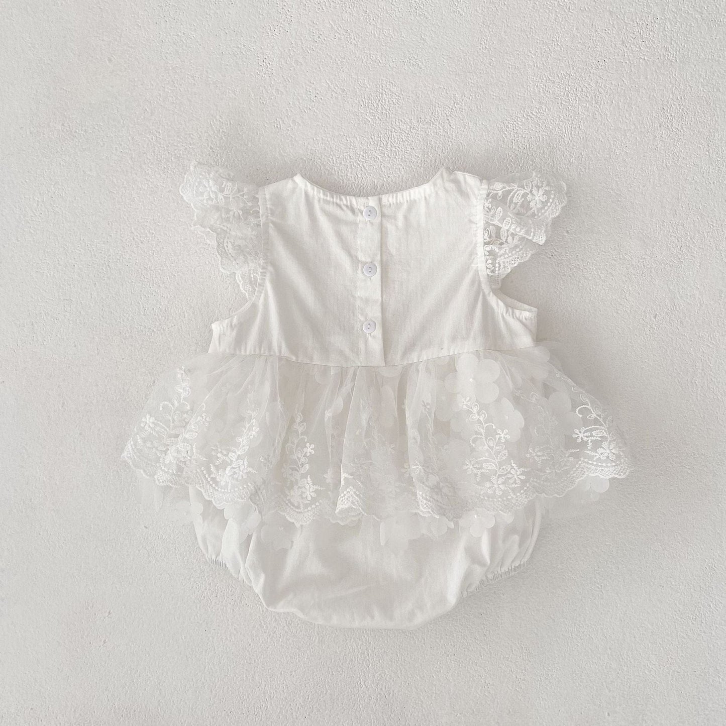 半袖ロンパース 刺繍レーススリーブスカートドレスロンパース【mh0010158】