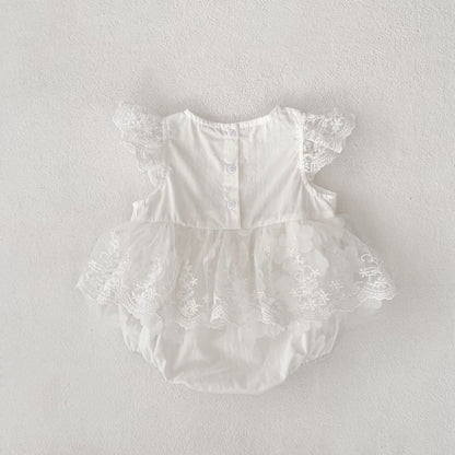 半袖ロンパース 刺繍レーススリーブスカートドレスロンパース【mh0010158】