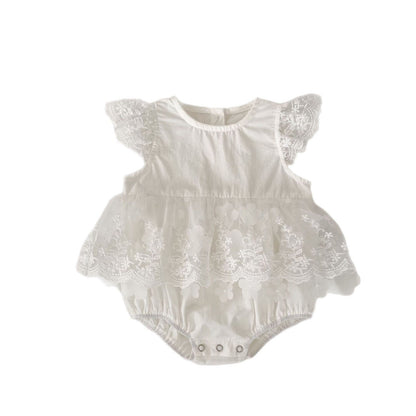 半袖ロンパース 刺繍レーススリーブスカートドレスロンパース【mh0010158】