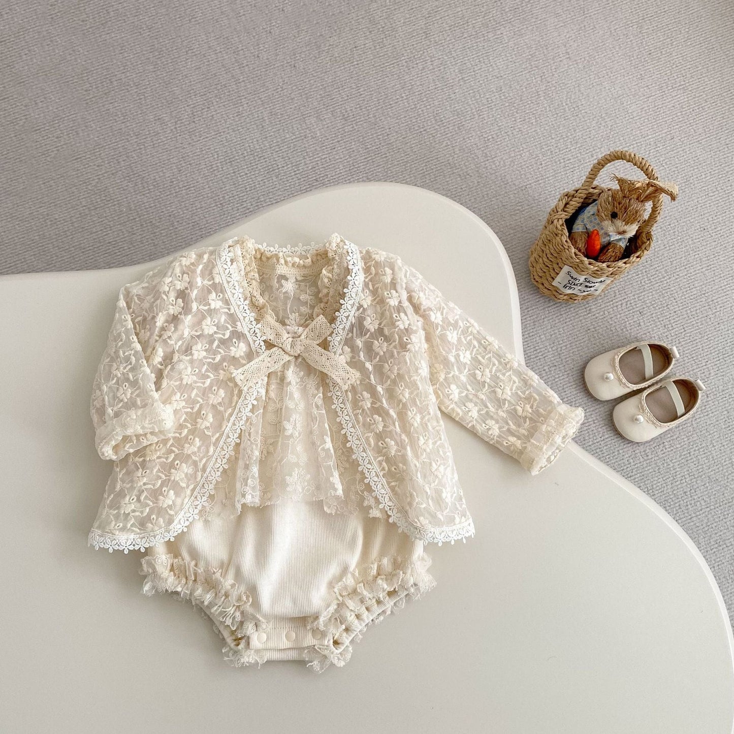 半袖ロンパース 刺繍レースドッキングロンパース【mh0010159】