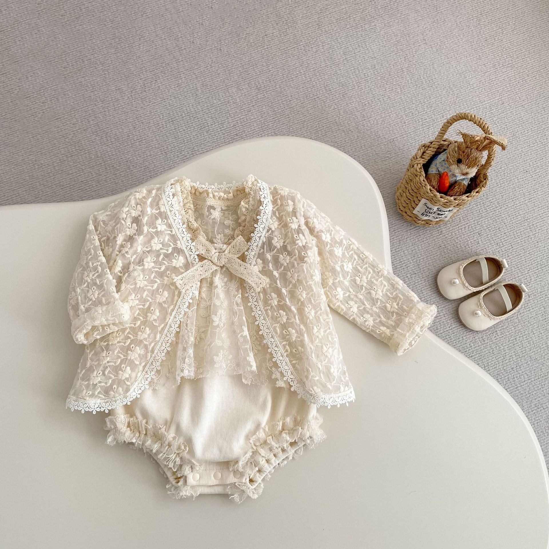 半袖ロンパース 刺繍レースドッキングロンパース【mh0010159】