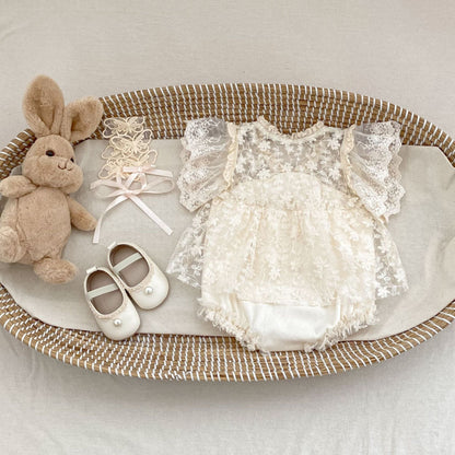 半袖ロンパース 刺繍レースドッキングロンパース【mh0010159】