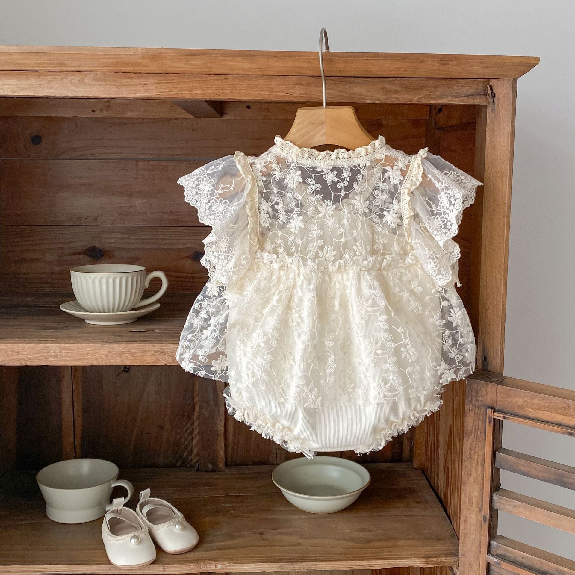 半袖ロンパース 刺繍レースドッキングロンパース【mh0010159】