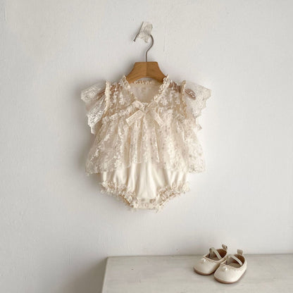 半袖ロンパース 刺繍レースドッキングロンパース【mh0010159】