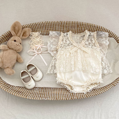 半袖ロンパース 刺繍レースドッキングロンパース【mh0010159】