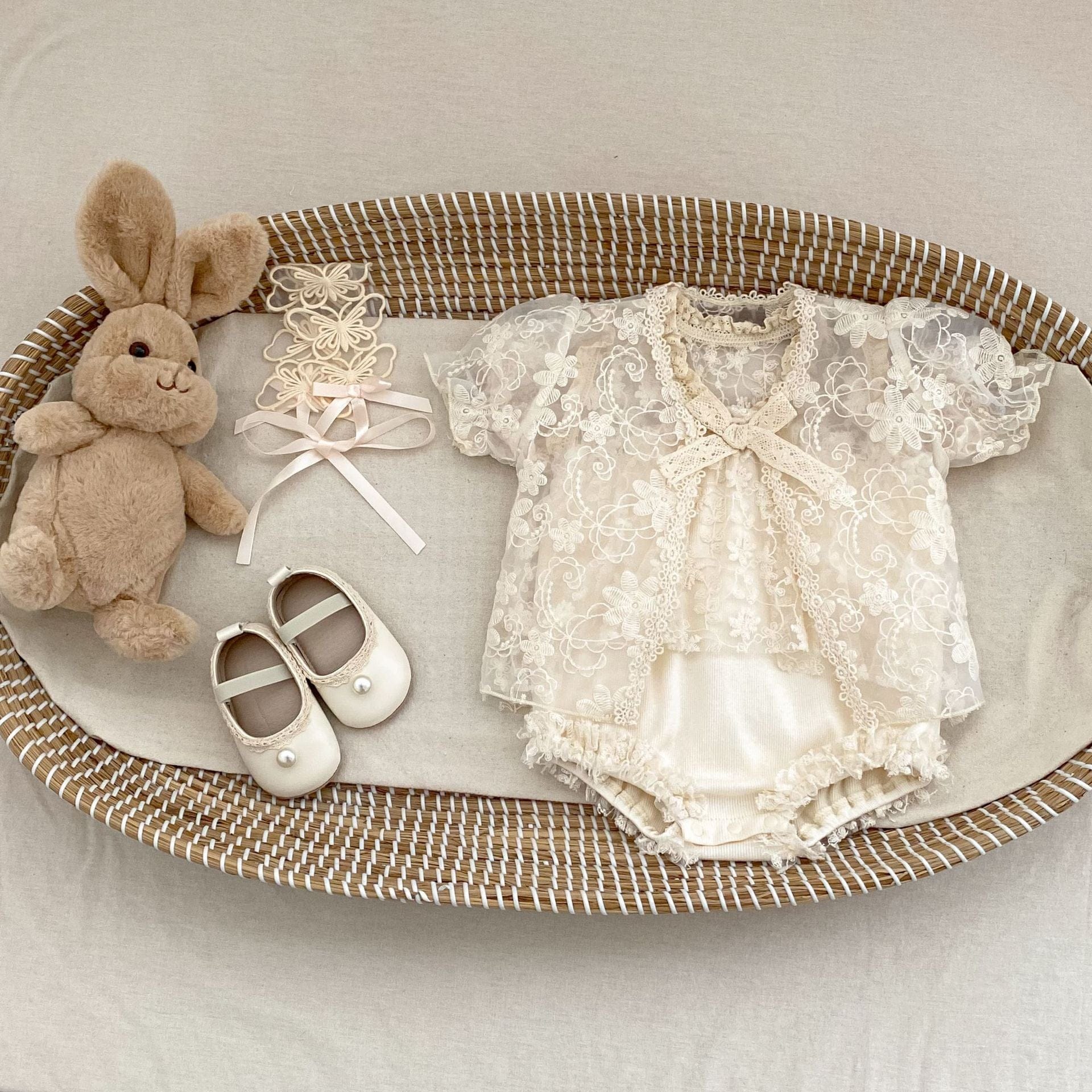 半袖ロンパース 刺繍レースドッキングロンパース【mh0010159】