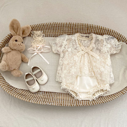 半袖ロンパース 刺繍レースドッキングロンパース【mh0010159】