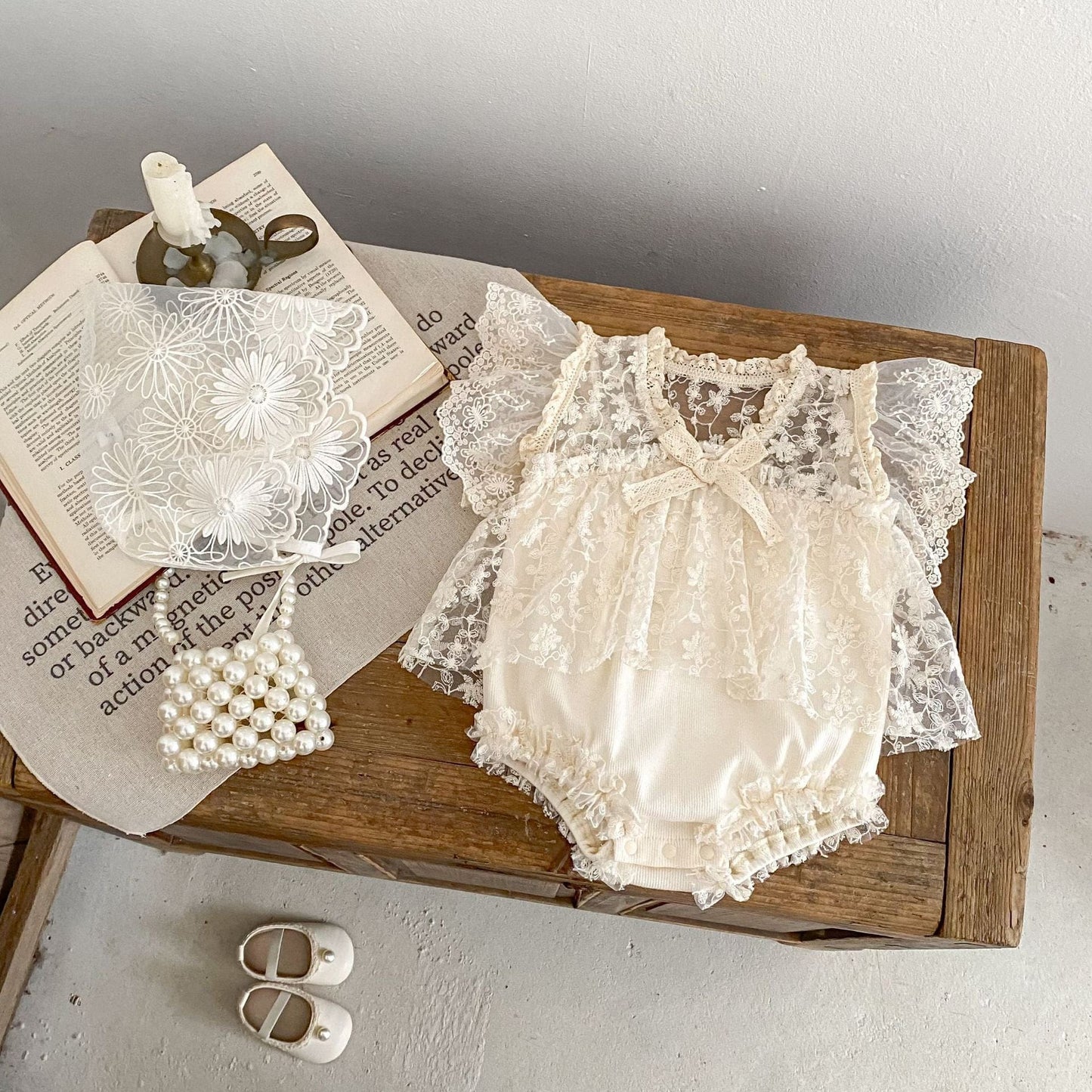 半袖ロンパース 刺繍レースドッキングロンパース【mh0010159】