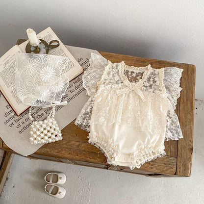 半袖ロンパース 刺繍レースドッキングロンパース【mh0010159】