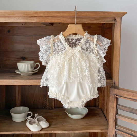 半袖ロンパース 刺繍レースドッキングロンパース【mh0010159】