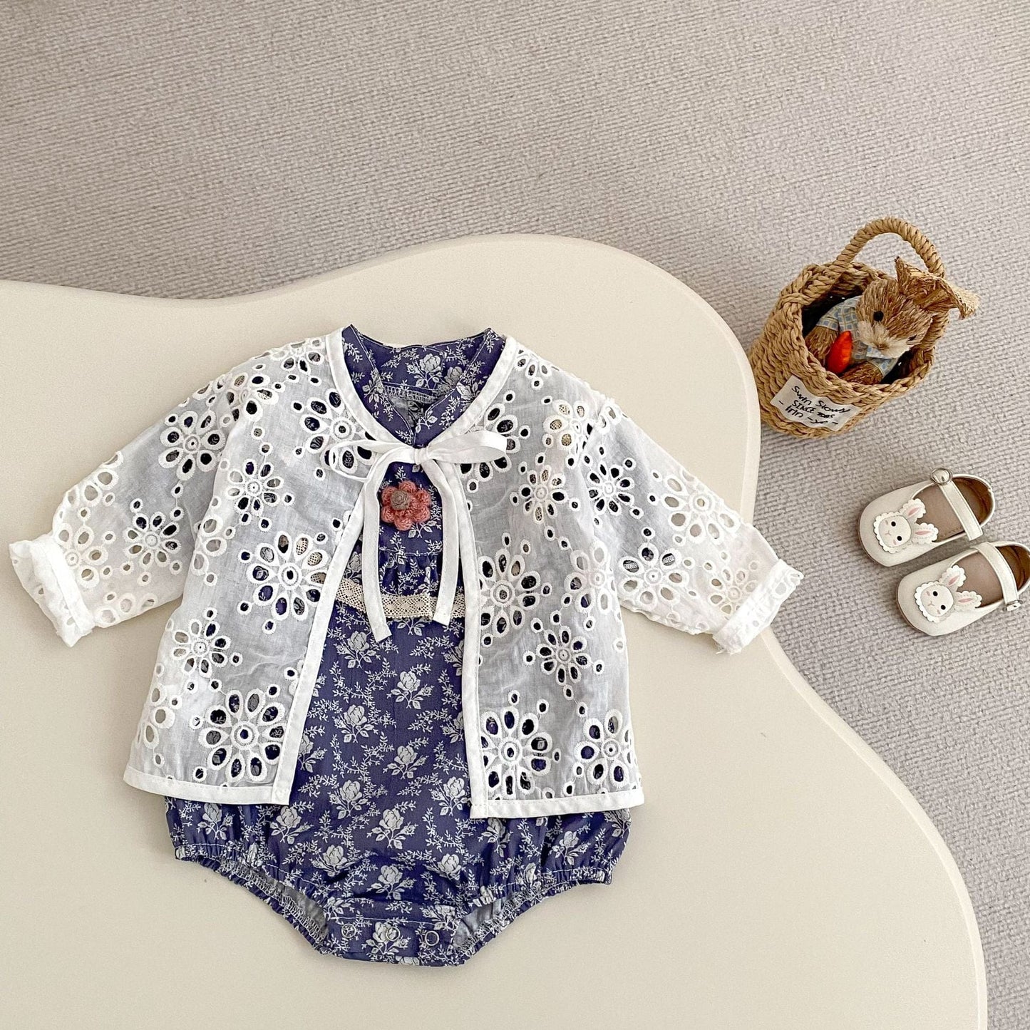 半袖ロンパース 花柄プリントスタンドカラー半袖ロンパース【mh0010175】