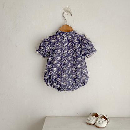 半袖ロンパース 花柄プリントスタンドカラー半袖ロンパース【mh0010175】