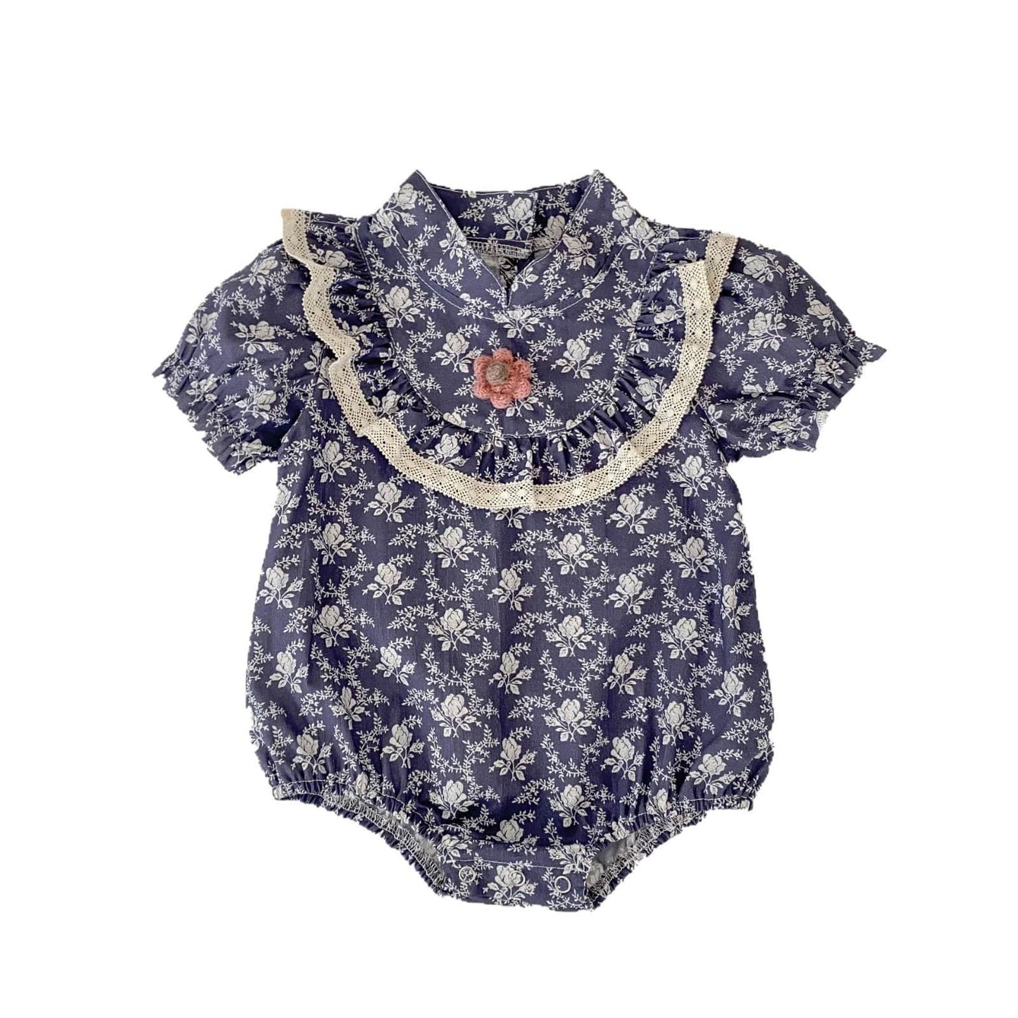 半袖ロンパース 花柄プリントスタンドカラー半袖ロンパース【mh0010175】