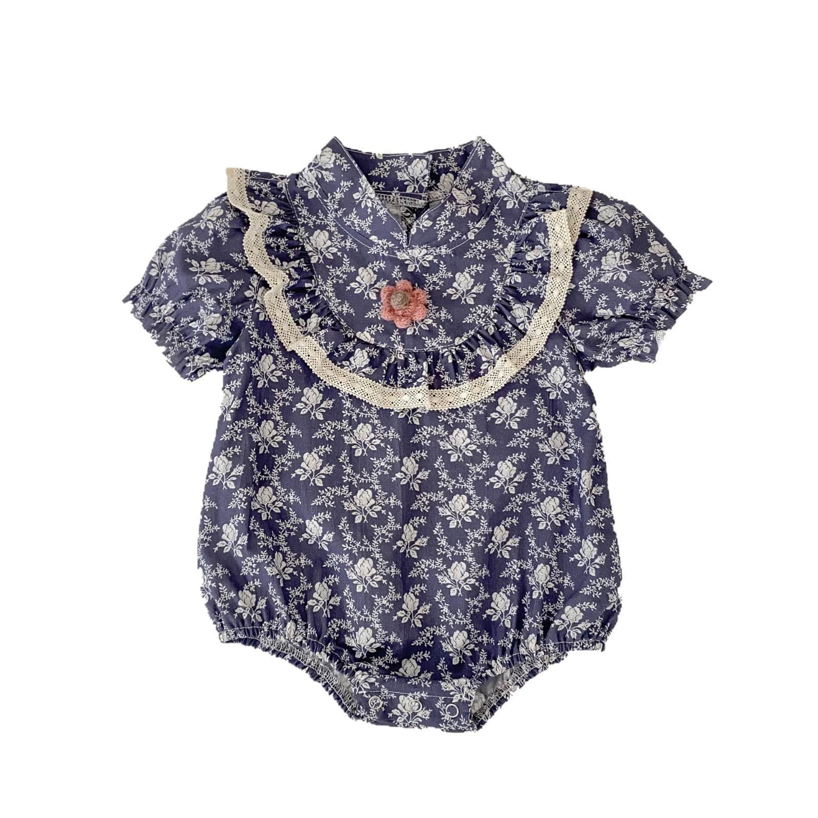 半袖ロンパース 花柄プリントスタンドカラー半袖ロンパース【mh0010175】