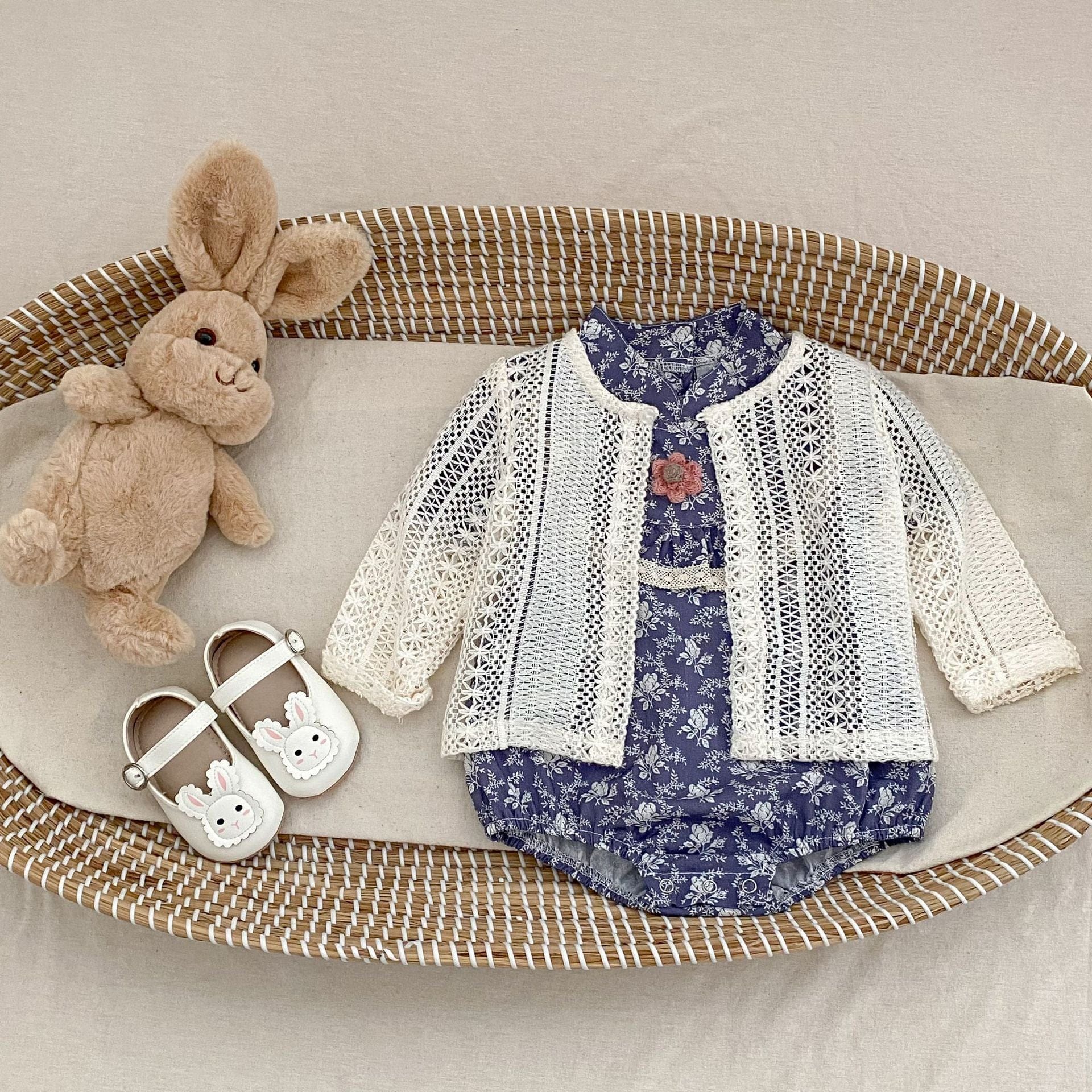 半袖ロンパース 花柄プリントスタンドカラー半袖ロンパース【mh0010175】