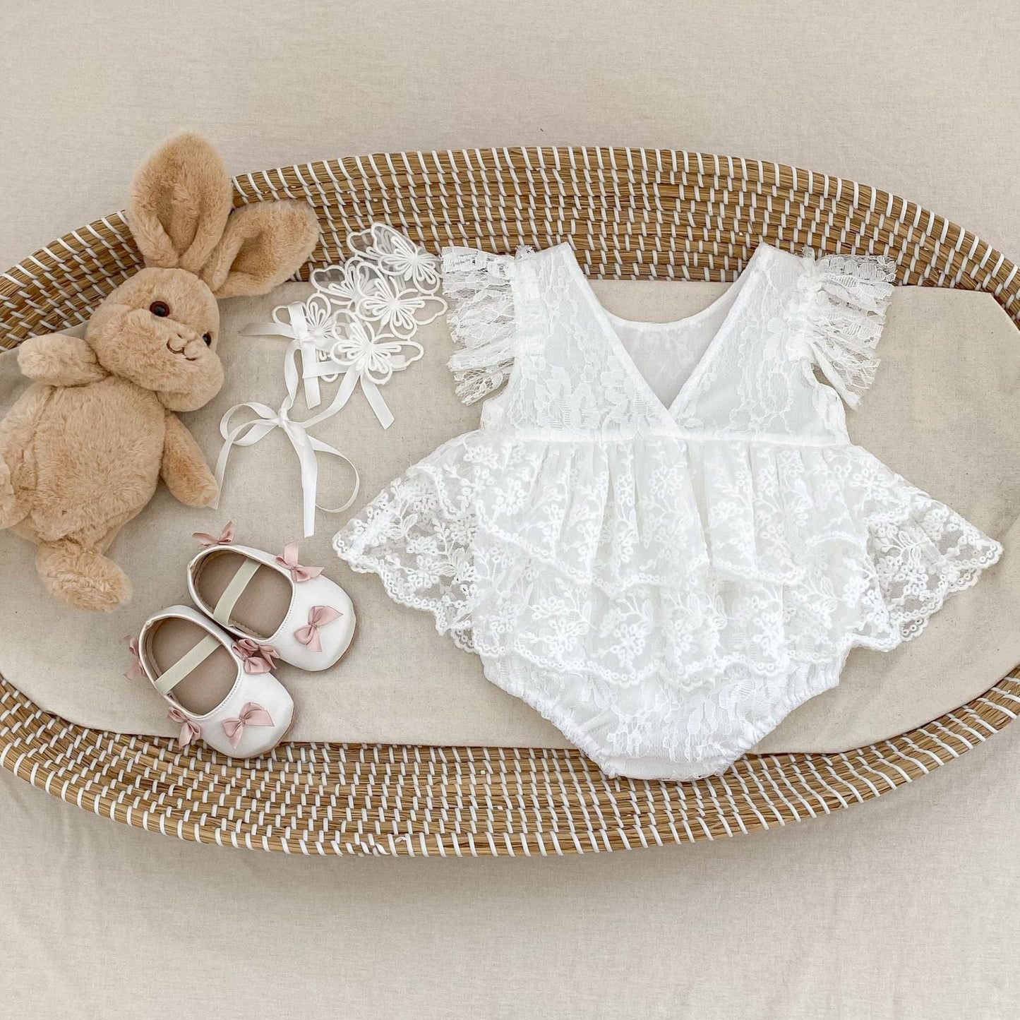 半袖ロンパース ローズ刺繍レースドレスロンパース【mh0010176】