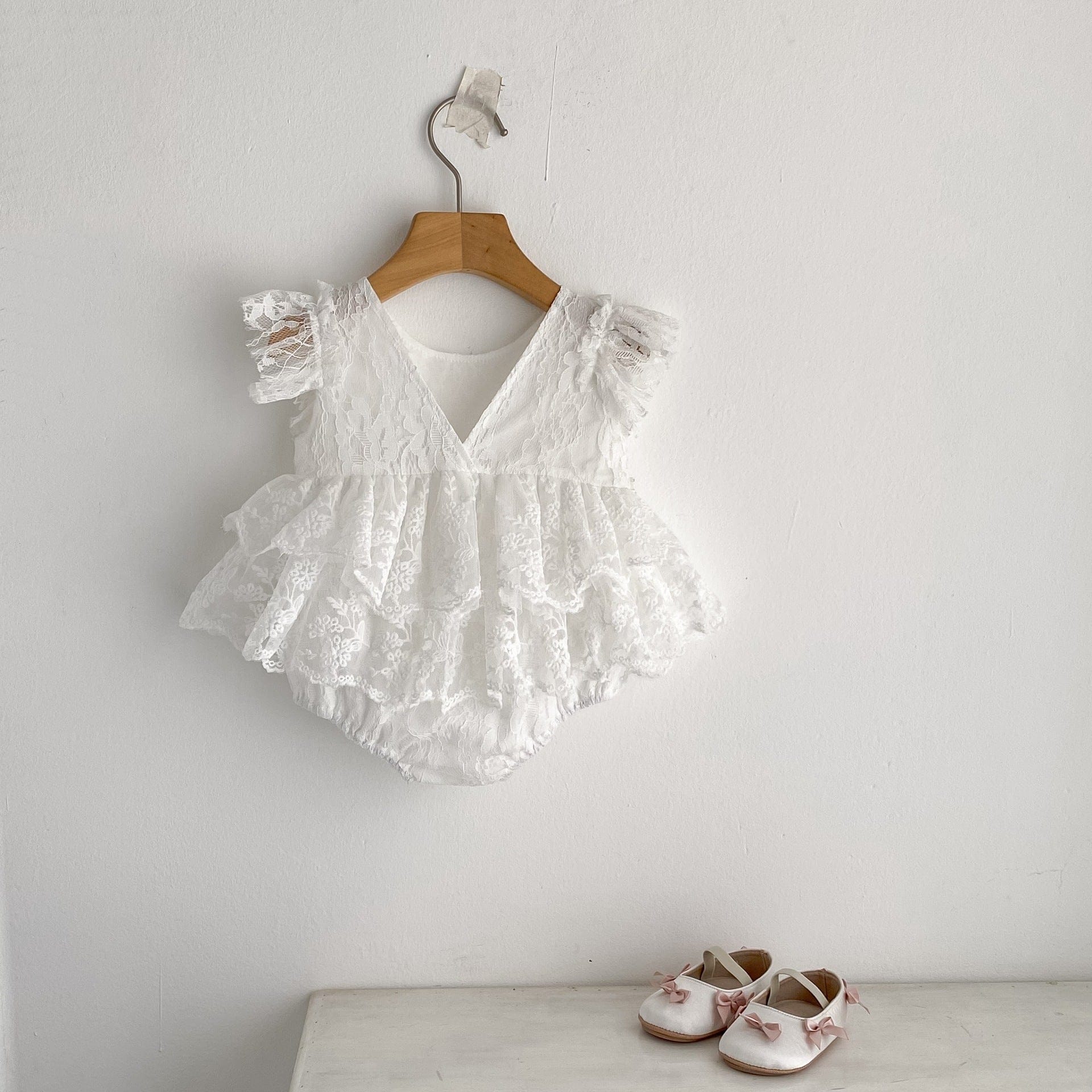 半袖ロンパース ローズ刺繍レースドレスロンパース【mh0010176】