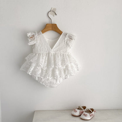 半袖ロンパース ローズ刺繍レースドレスロンパース【mh0010176】